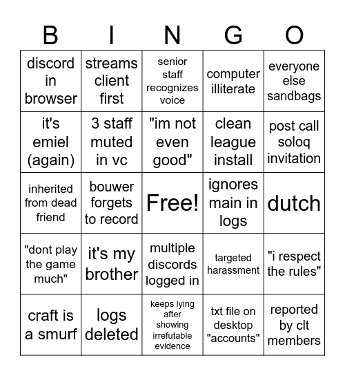 VL Smurf Interrogation Bingo Card