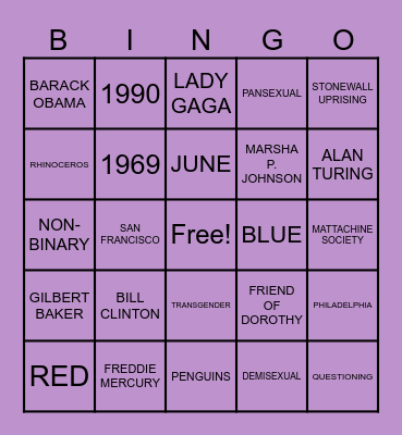 PRIDE TRIVIA Bingo Card