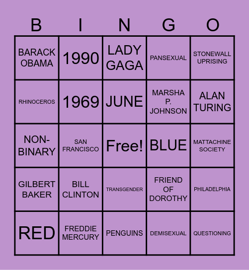 PRIDE TRIVIA Bingo Card