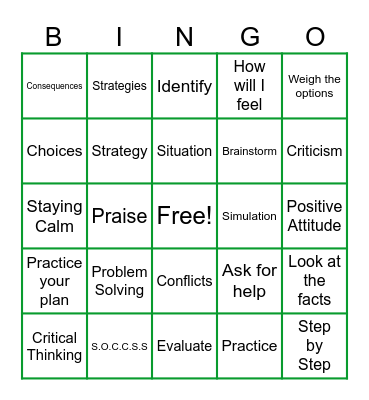 Problem Solving Bingo Card