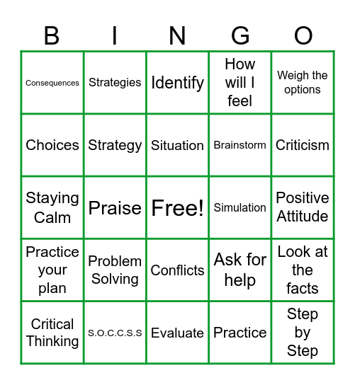 Problem Solving Bingo Card