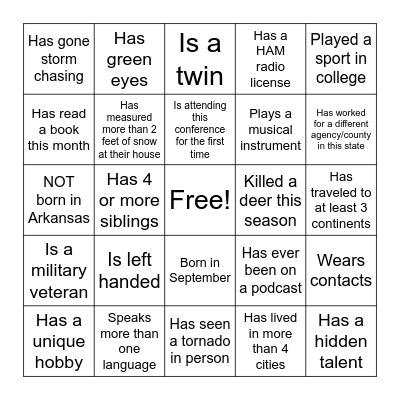 ARDOT BINGO Card