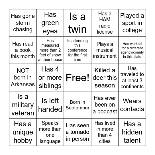 ARDOT BINGO Card