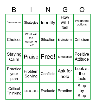 Problem Solving Bingo Card
