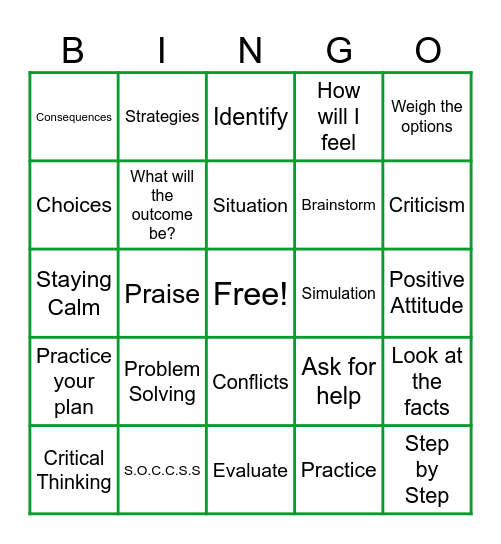 Problem Solving Bingo Card