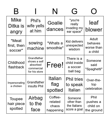 Funga - Kicking and Screaming Movie Bingo Card
