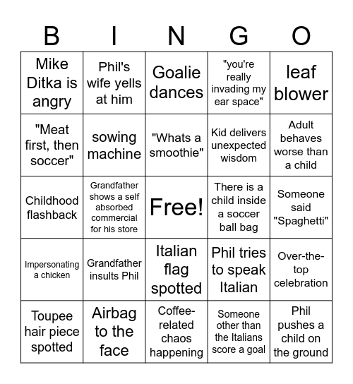 Funga - Kicking and Screaming Movie Bingo Card