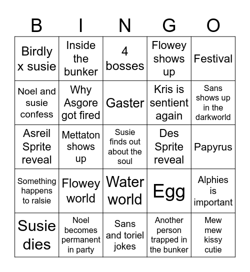 Deltarune chapter 5 Bingo Card