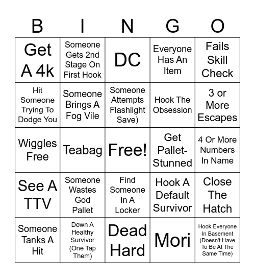 Dbd Killer Bingo Card