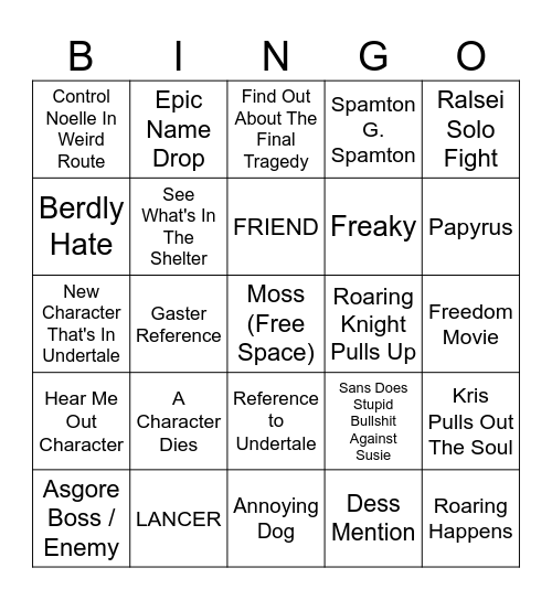 Deltarune Chapter 5 Bingo Card