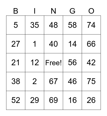 Untitled Bingo Card