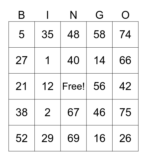 Untitled Bingo Card