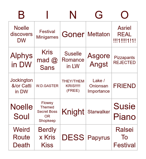 DELTARUNE CHAPTER 5 Bingo Card