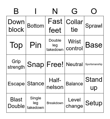 Summer School Wrestling Bingo Card