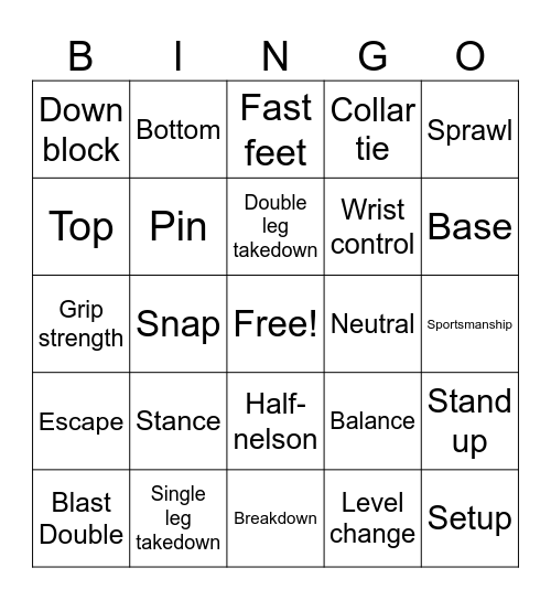 Summer School Wrestling Bingo Card