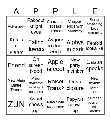 Deltarune Bingo Card