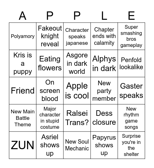 Deltarune Bingo Card