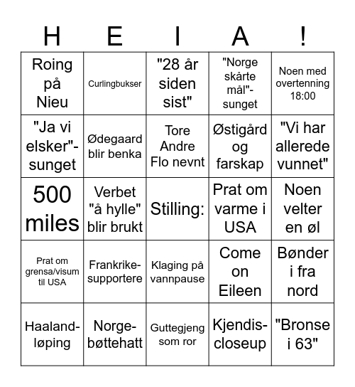 Norge mot Frankrike-bingo Card
