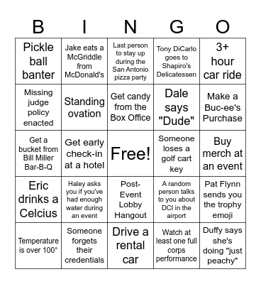 2026 Tour Bingo Card