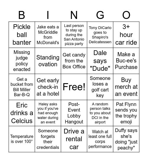 2026 Tour Bingo Card