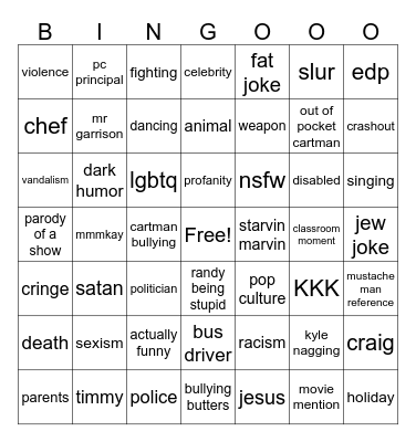 south park core bingo Card