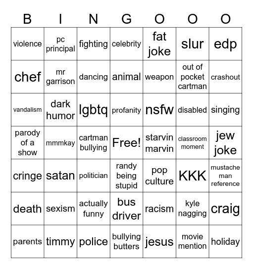 south park core bingo Card