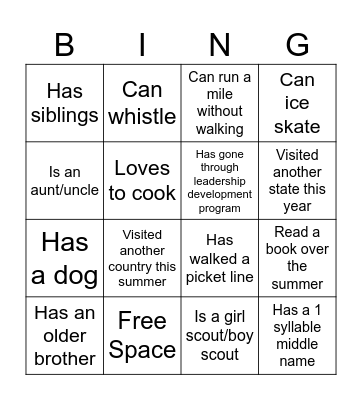 Connection Bingo Card