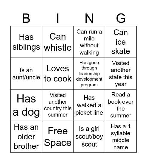 Connection Bingo Card