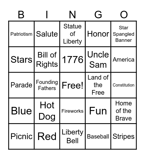 Independence Day Bingo Card
