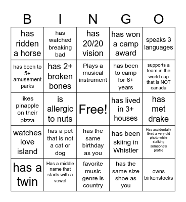 find someone who... Bingo Card