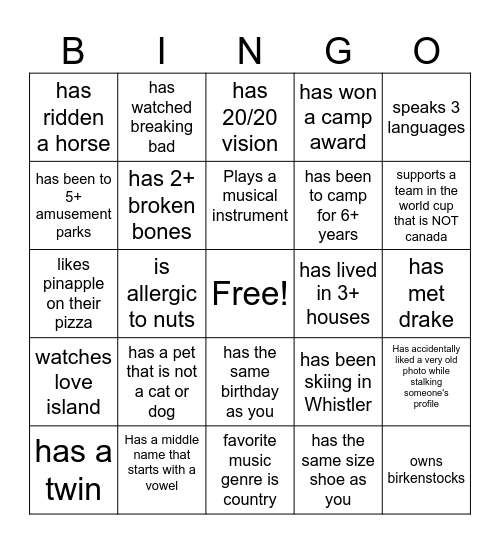 find someone who... Bingo Card