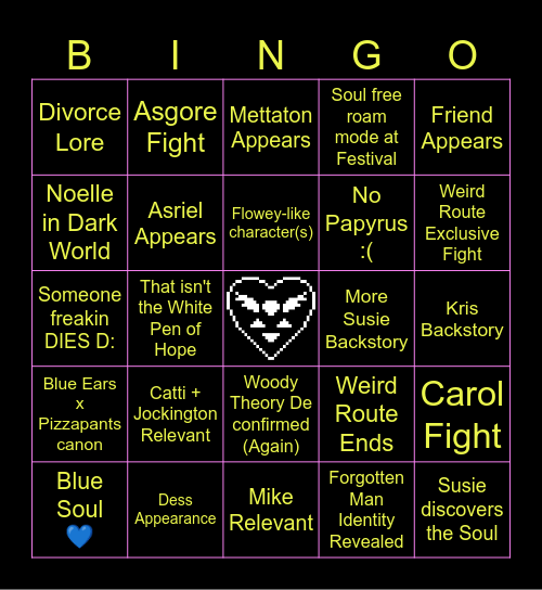 Deltarune Ch. 5 Bingo Card