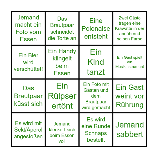 Hochzeitsbingo Card