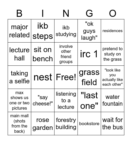 dumb photoshoot Bingo Card