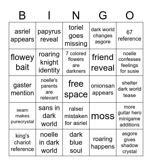 Deltarune Chapter 5 Bingo Card