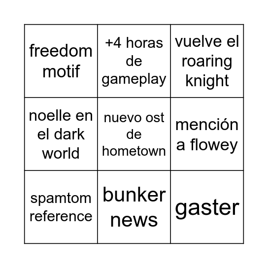 Deltarune Bingo Card