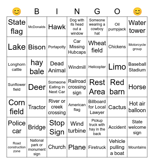 Vacation Bingo Card