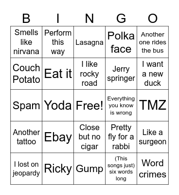Weird Al Bingo Card