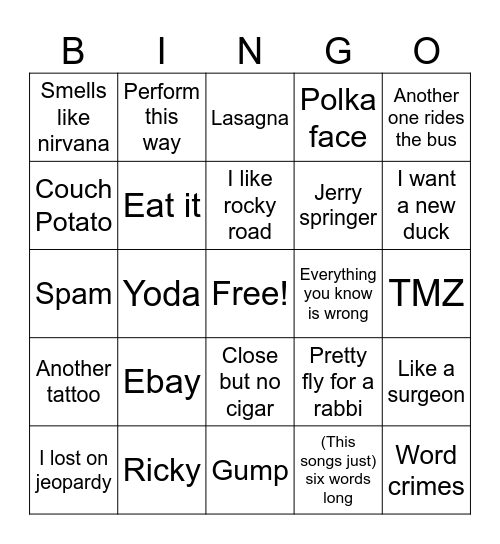 Weird Al Bingo Card