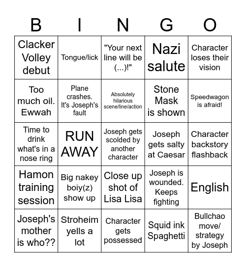 Battle Tendency Bingo Card