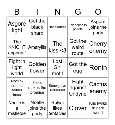 Deltarune Ch5 Bingo Card