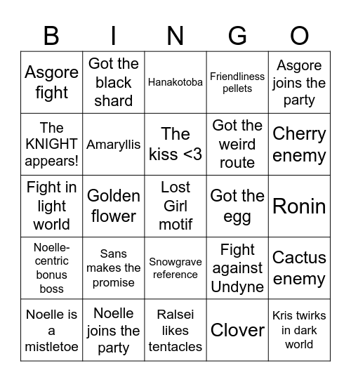 Deltarune Ch5 Bingo Card