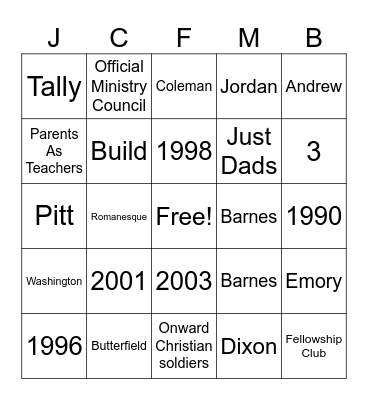 Jackson Chapel Bingo Card