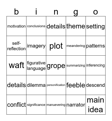 7th Grade Reading Bingo Card