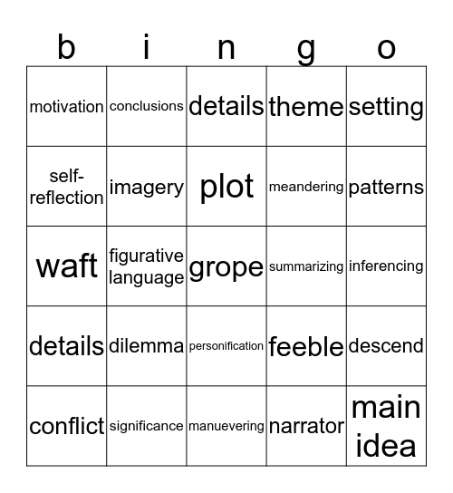 7th Grade Reading Bingo Card