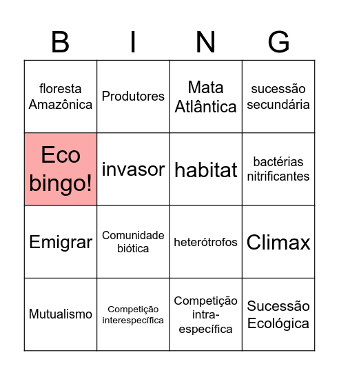 Bingo Ecológico Bingo Card