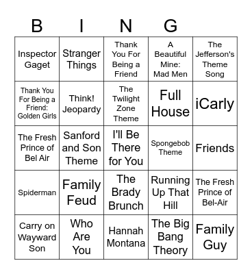 TV Show Theme Songs Bingo Card