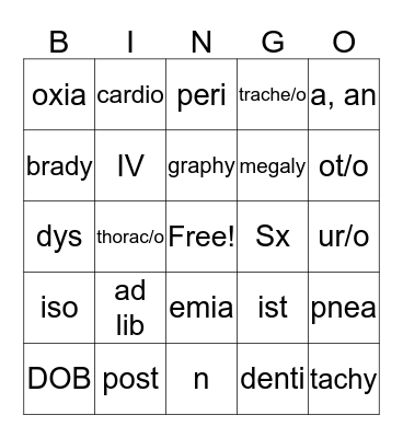 Vet Science Bingo Card