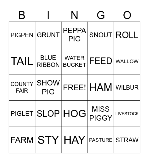 piggy bingo Card