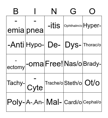 Vet Science Bingo Card